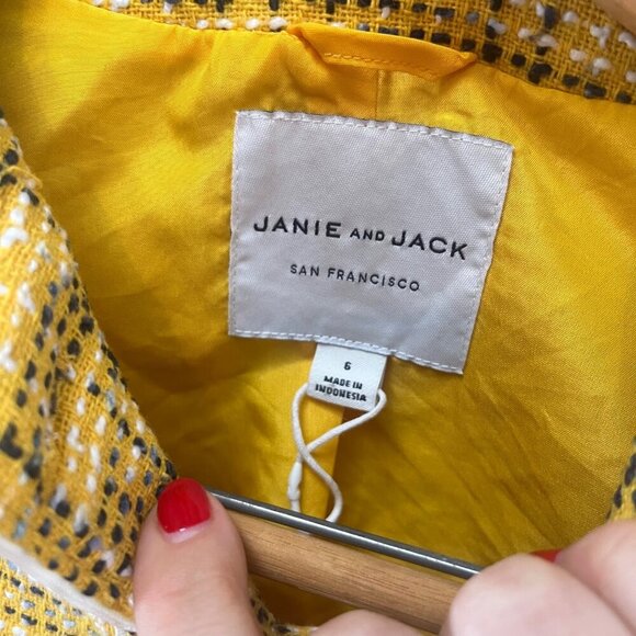 Yellow Boucle Puff Sleeve Jacket With‎ Button Front & White - Size 6 - Picture 7 of 7